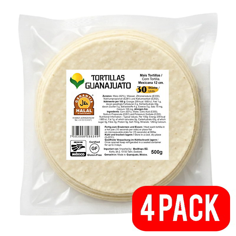 4 pack Tortilla maíz blanco 12cm 30U 500g Guanajuato